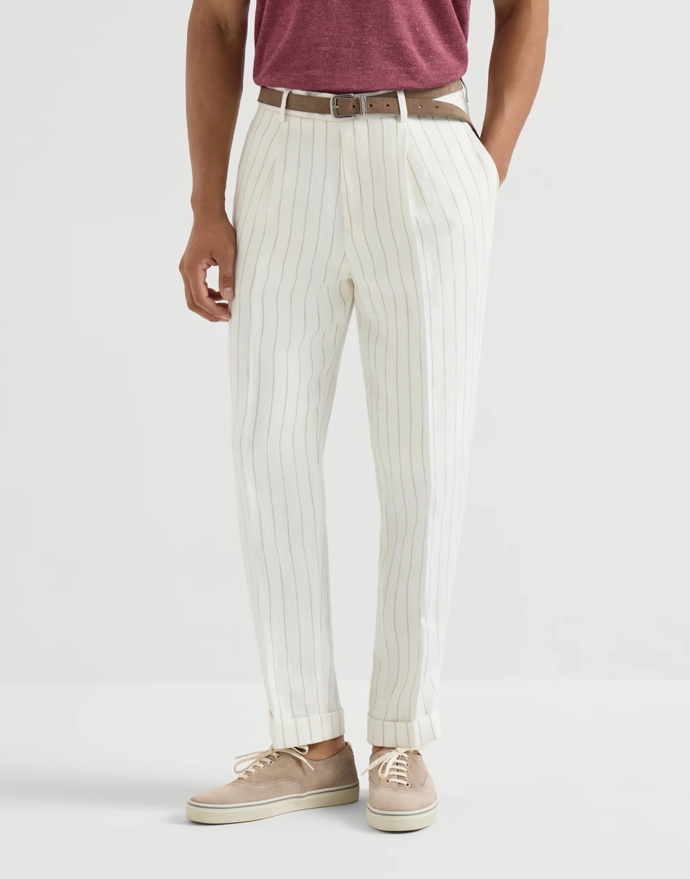 Chalk stripe linen twill trousers with pleat